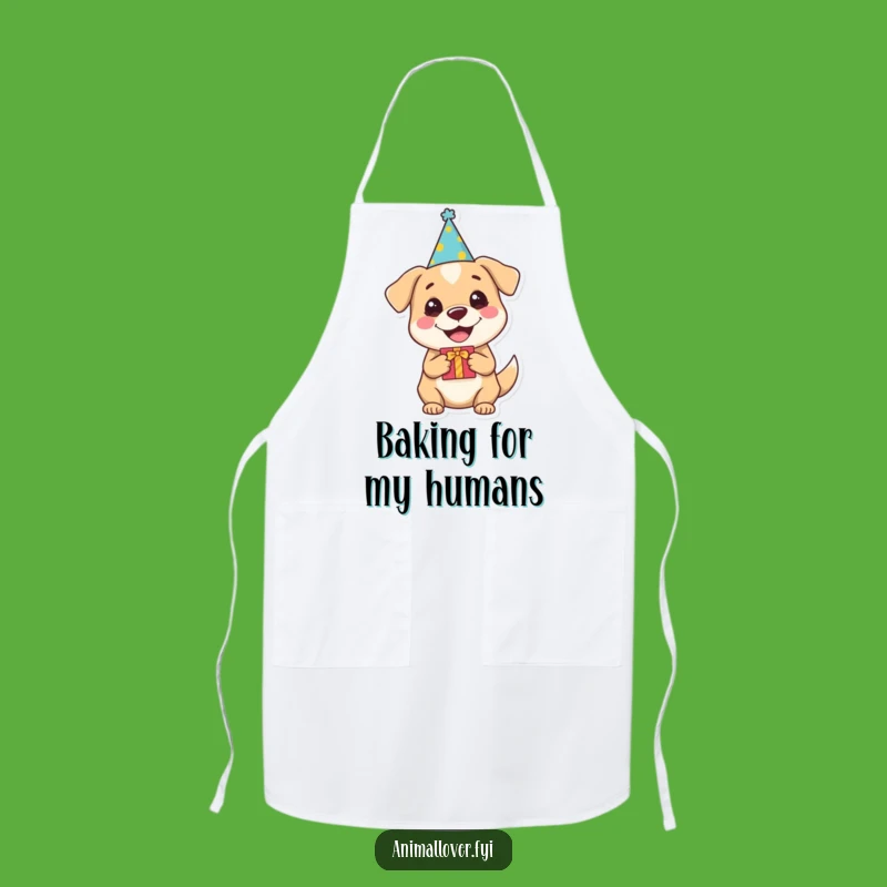 Funny Dog Party Apron: Chef Pup in Hat with Gift, Hilarious Kitchen Wear