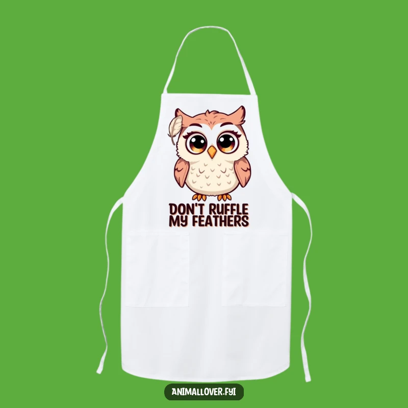 Funny Surprised Owl Apron: Big Eyes Startled by Feather, Kitchen Gift