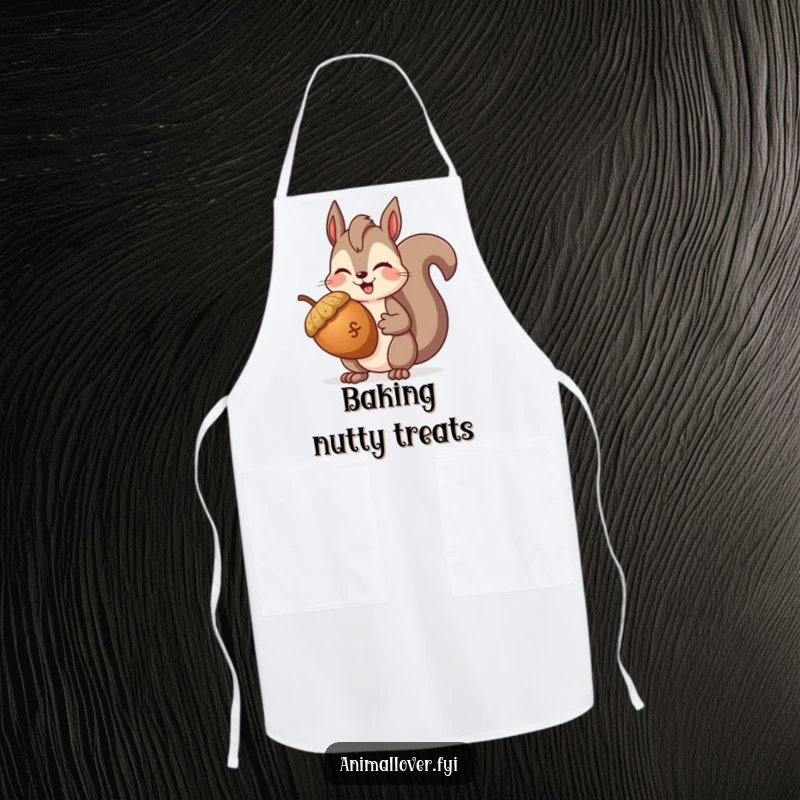 Funny Squirrel Winking Apron, a chef’s accessory with a smiling squirrel and a giant acorn, perfect for adding humor to cooking.