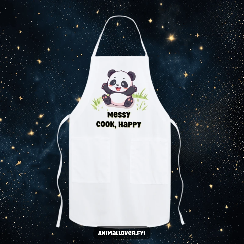 Funny Panda Cub Rolling Apron, featuring a joyful panda cub tumbling down a hill, perfect for adding humor to cooking.