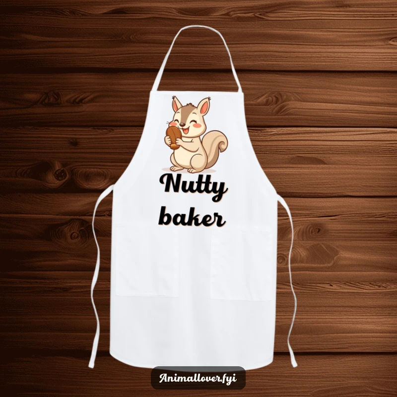 Funny squirrel apron showing a cheerful squirrel holding a nut and giving a thumbs up, ideal for joyful cooking.