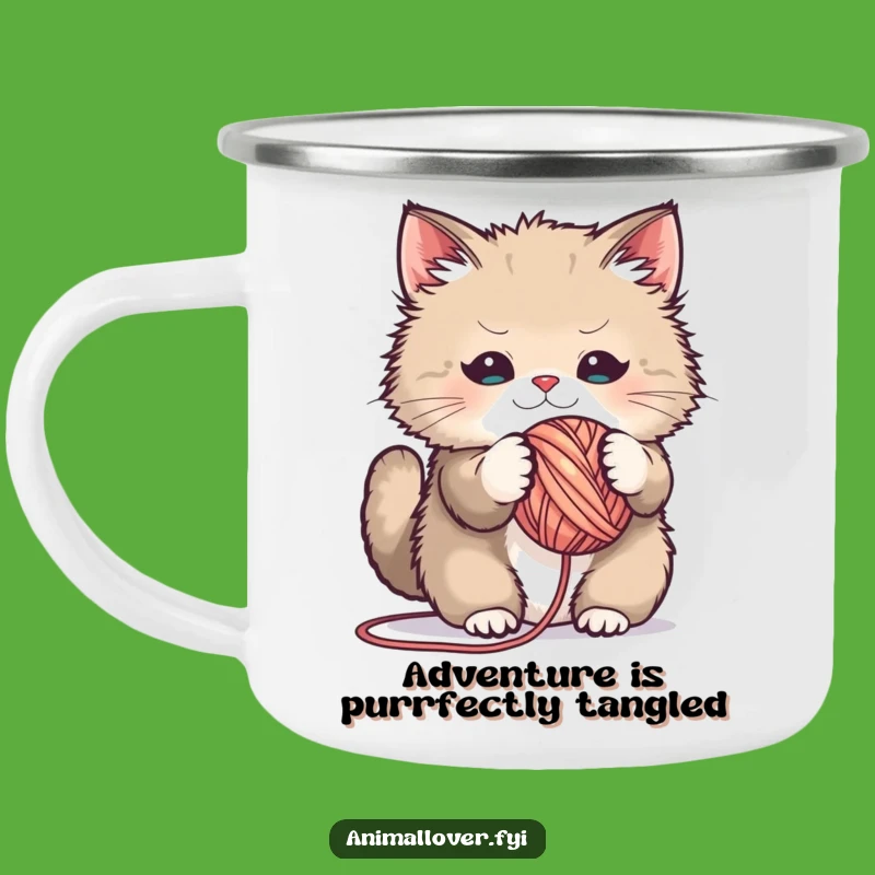Funny Fluffy Cat Yarn Camping Mug: Your Hilarious Companion for Outdoor Adventures and Cozy Campfires