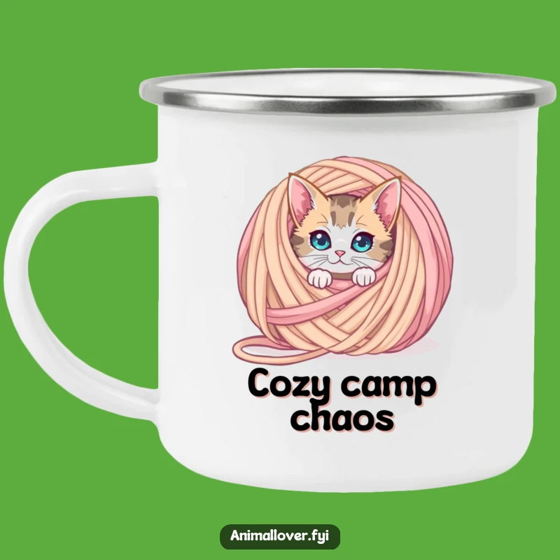 Funny Curious Cat Yarn Camping Mug, Your Hilarious Companion for Cozy Adventures