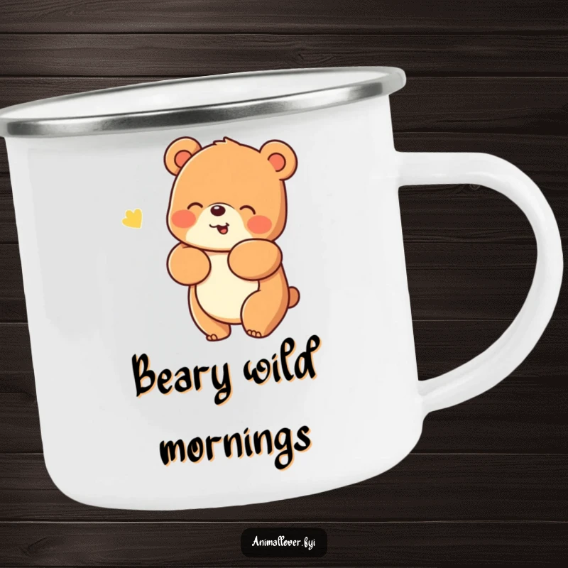 Funny Camping Mug: A cheerful bear giving a warm, friendly hug, perfect for outdoor comfort.