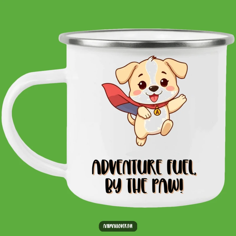 Funny Brave Puppy Cape Camping Mug: Your Heroic Companion for Outdoor Adventures