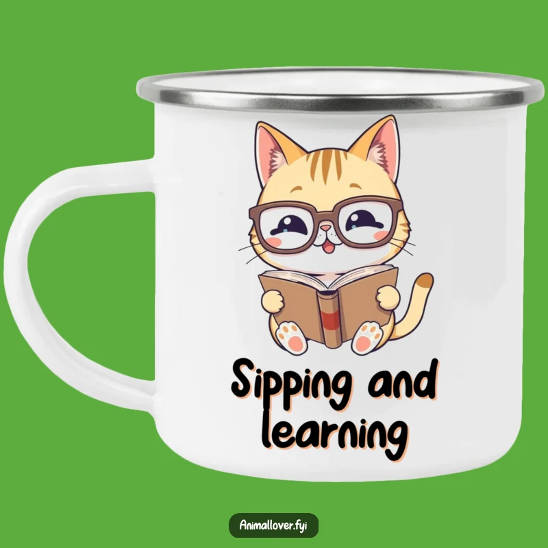 Funny Cat Reading Camping Mug: Durable and Hilarious Outdoor Gear