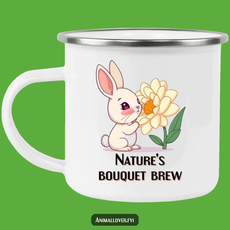Funny Curious Rabbit Flower Camping Mug: Your Whimsical Companion for Outdoor Exploration