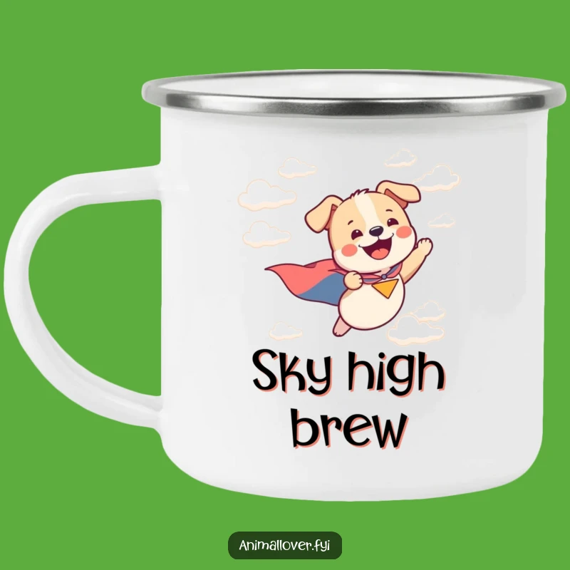 Funny Flying Dog Hero Camping Mug: Your Adventure Buddy for Hot Drinks Under the Stars!