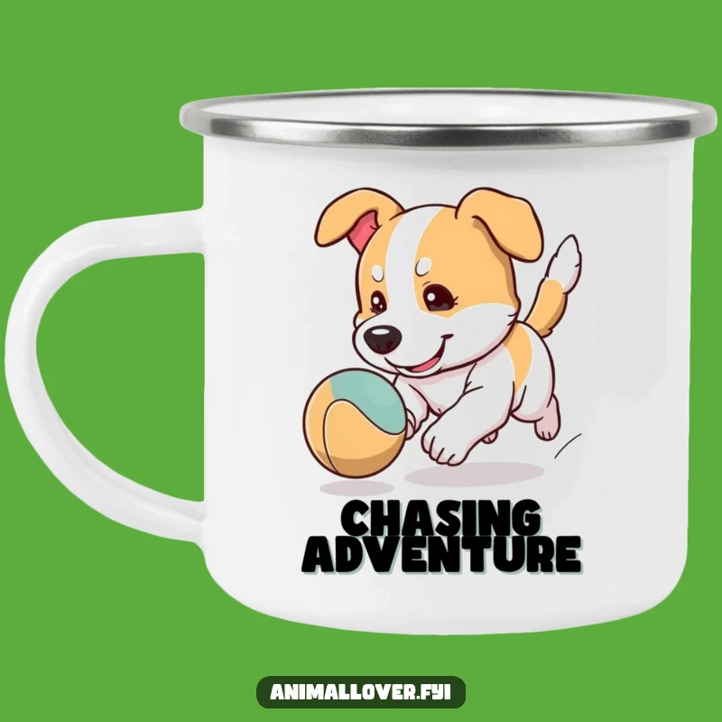 Funny Focused Dog Ball Chase Camping Mug: Durable Cartoon Cup for Active Pups