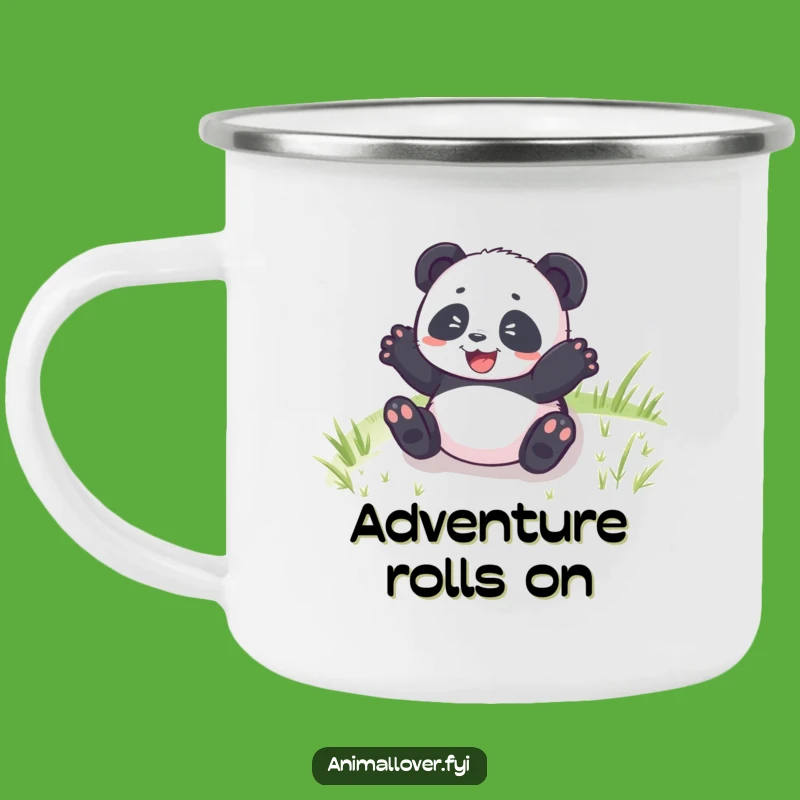 Funny Panda Cub Rolling Camping Mug: Sip Your Adventure with Hilarious Joy