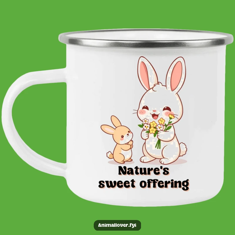 Funny Rabbit Flower Offering Camping Mug: Nature Ready Art - Outdoor Gift