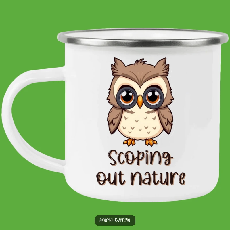 Funny Curious Owl Camping Mug: Explore the Outdoors with Hilarious Vision