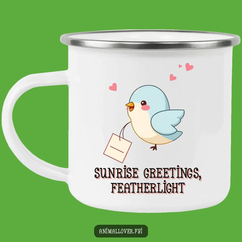 Funny Bird Note Camping Mug: Heartfelt Message from Sky, Rugged & Amusing Drinkware