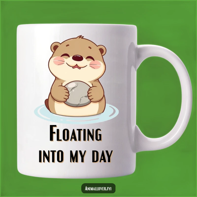 Funny Otter Stone Mug: Relaxed River Dweller Holding Pebble Gift