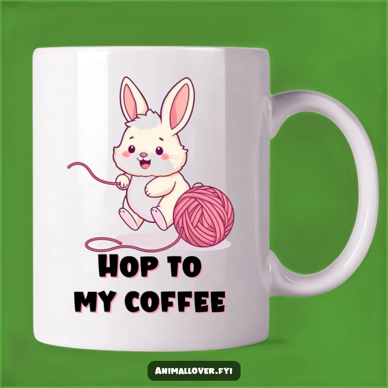 Funny Bunny Yarn Chase Mug - Playful Pet Design, Perfect Funny Gift