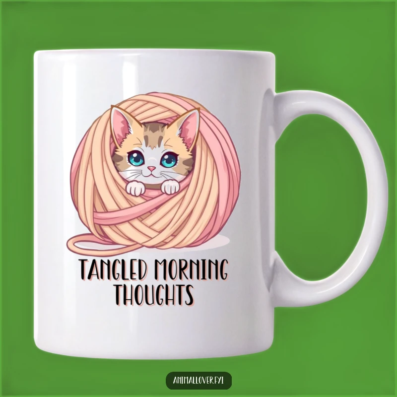 Funny Curious Cat Yarn Mug, a Hilarious Gift for Feline Mystery Lovers