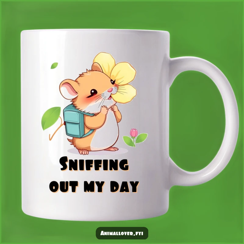 Funny Hamster Sniffing Flower Mug: Curious Explorer - Hilarious Gift Idea