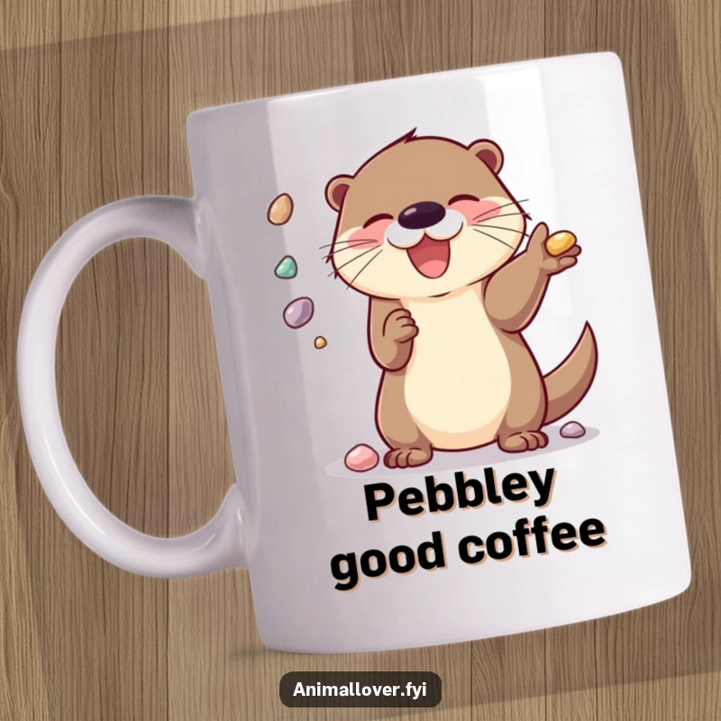 Funny Mug: A delighted otter happily juggling shiny pebbles, full of playful energy and skill.