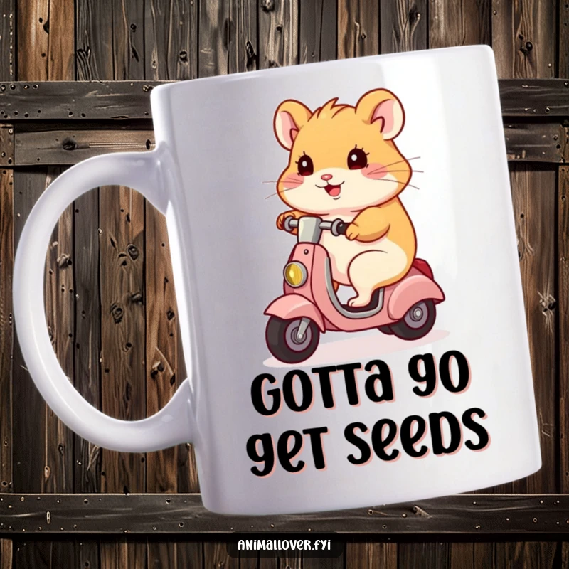 Funny hamster character joyfully riding a miniature scooter with a determined expression, perfect for a quirky gift.