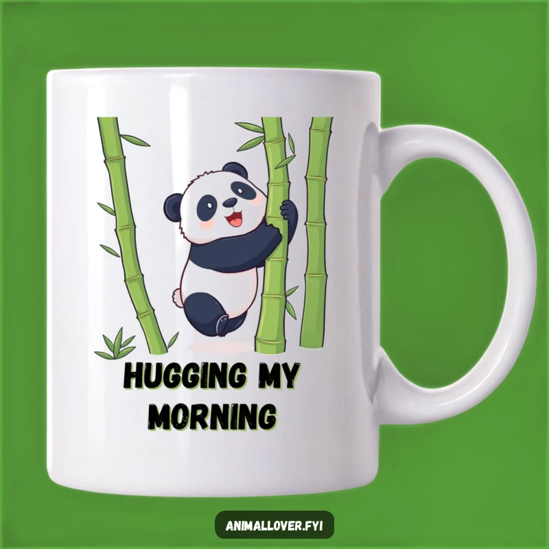 Funny Panda Bamboo Hug Mug: Playful Bear Trying to Embrace Giant Plant Gift
