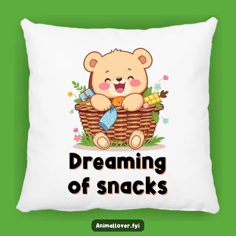 Funny Bear Cub Picnic Pillow: Cozy Happy Foodie Cushion, Soft & Funny