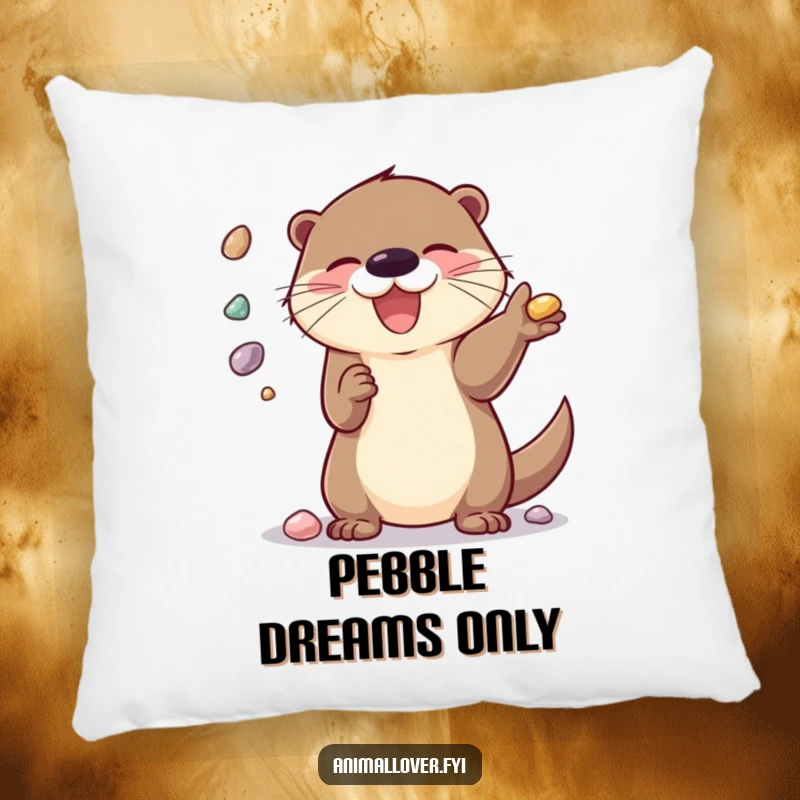 Funny Pillow: A happy otter juggling shiny pebbles, perfect for cozying up with.