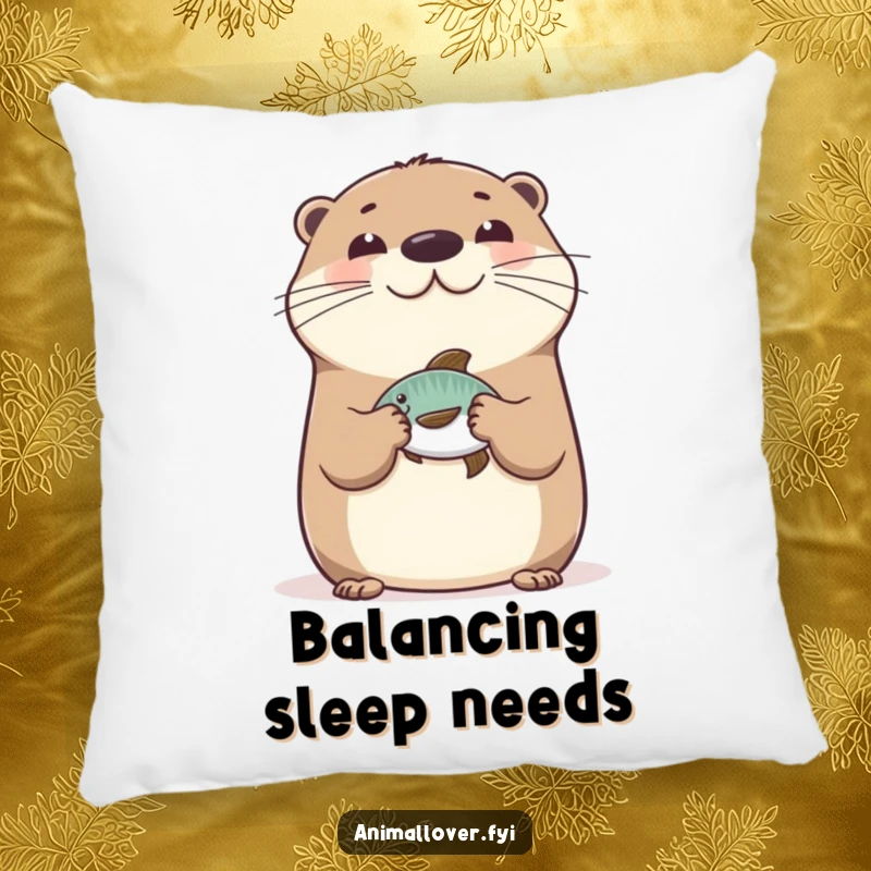 Funny Happy Otter Pillow featuring a cheerful otter balancing a fish on its nose, perfect for adding comfort and aquatic charm.