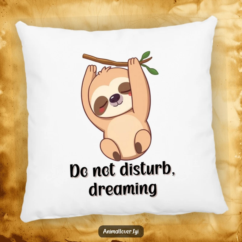 Funny sloth pillow with a gentle, upside down smiling sloth, offering plush comfort and a touch of humorous charm.