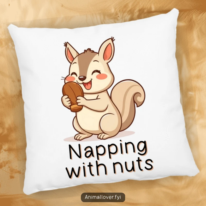 Funny squirrel pillow with a cheerful squirrel holding a nut and giving a thumbs up, offering plush comfort and positive vibes.