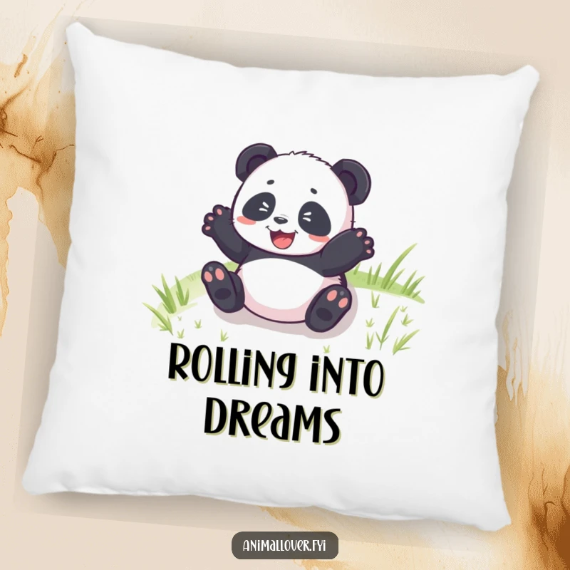 Funny Panda Cub Rolling Pillow featuring a delighted cub tumbling down a hill, perfect for adding comfort and joyful vibes.