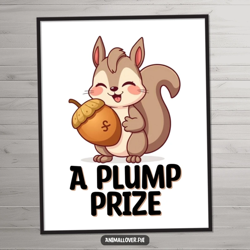 Funny Squirrel Winking Digital Art Print of a smiling squirrel holding a giant acorn and giving a wink, ready for instant download decor.