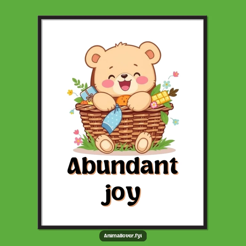 Funny Bear Cub Picnic Digital Print: Wall Art Happy Foodie, Joyful Gift