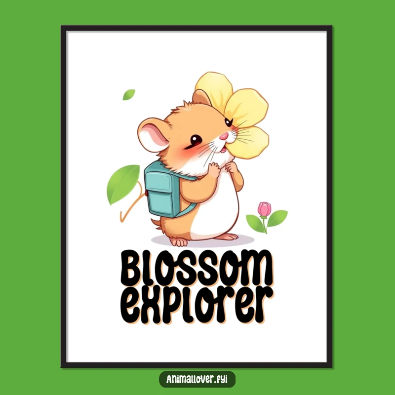 Funny Hamster Flower Sniffing Digital Print: Instant Explorer Download - Wall Art Gift