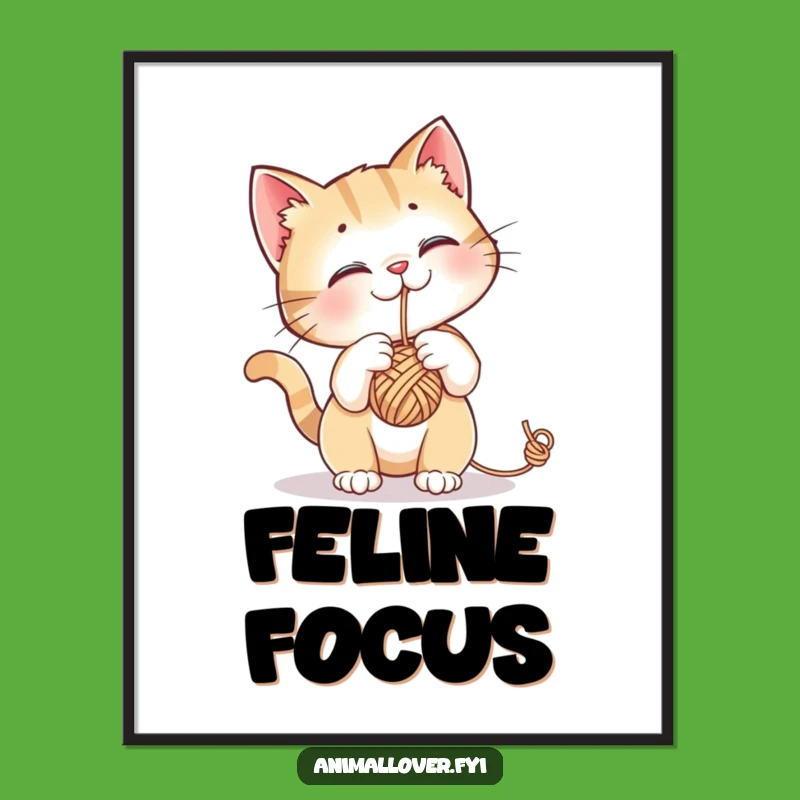 Funny Cat Yarn Ball Digital Art Print: Bring Playful Feline Charm to Your Walls Instantly!