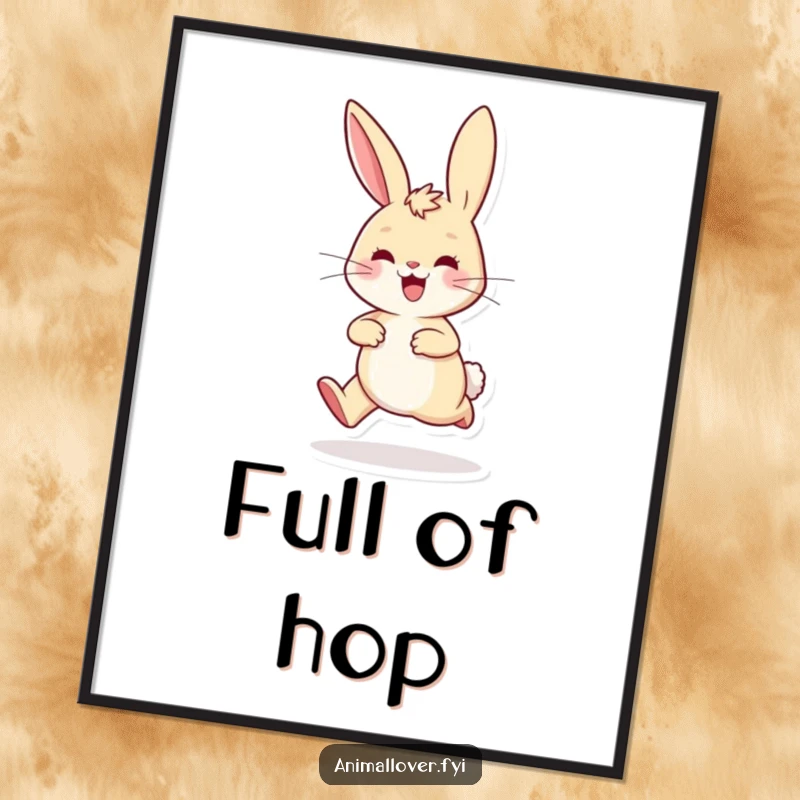 Funny playful rabbit digital art hopping excitedly with ears perked high, a joyful and humorous instant download.