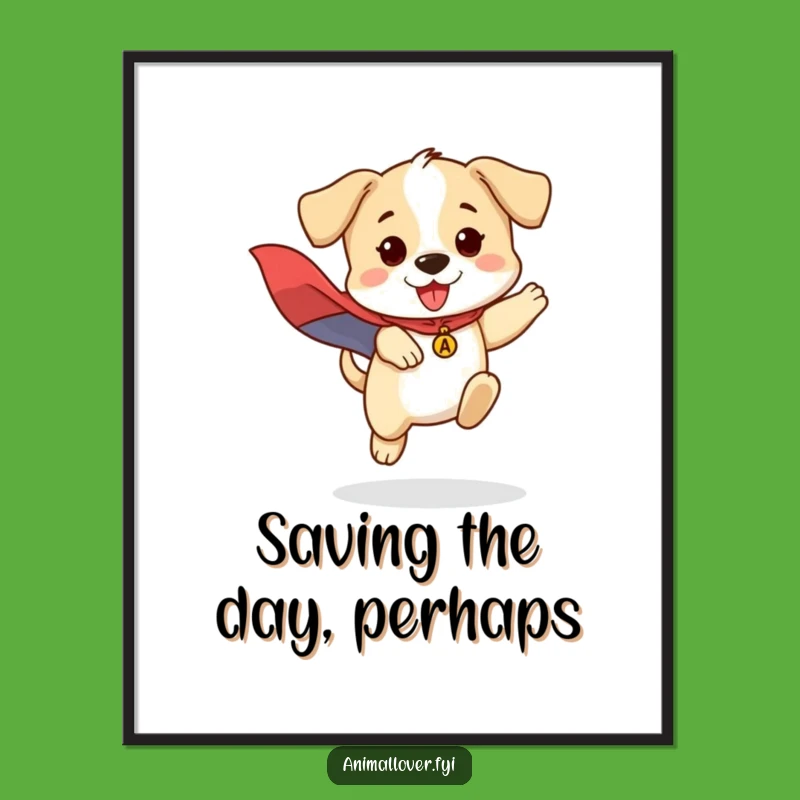 Funny Brave Puppy Cape Digital Art Print: Heroic Wall Decor for Instant Smiles