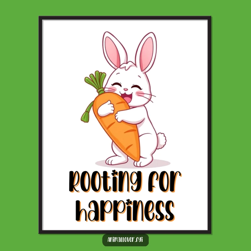 Funny Bunny Hugging Carrot Digital Art: Instant Joy for Your Walls