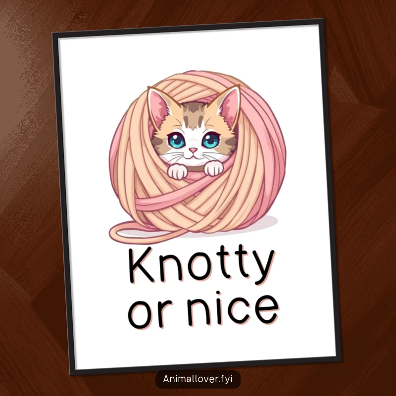 Funny curious cat digital art peeking from behind an oversized ball of yarn, a joyful and humorous instant download.