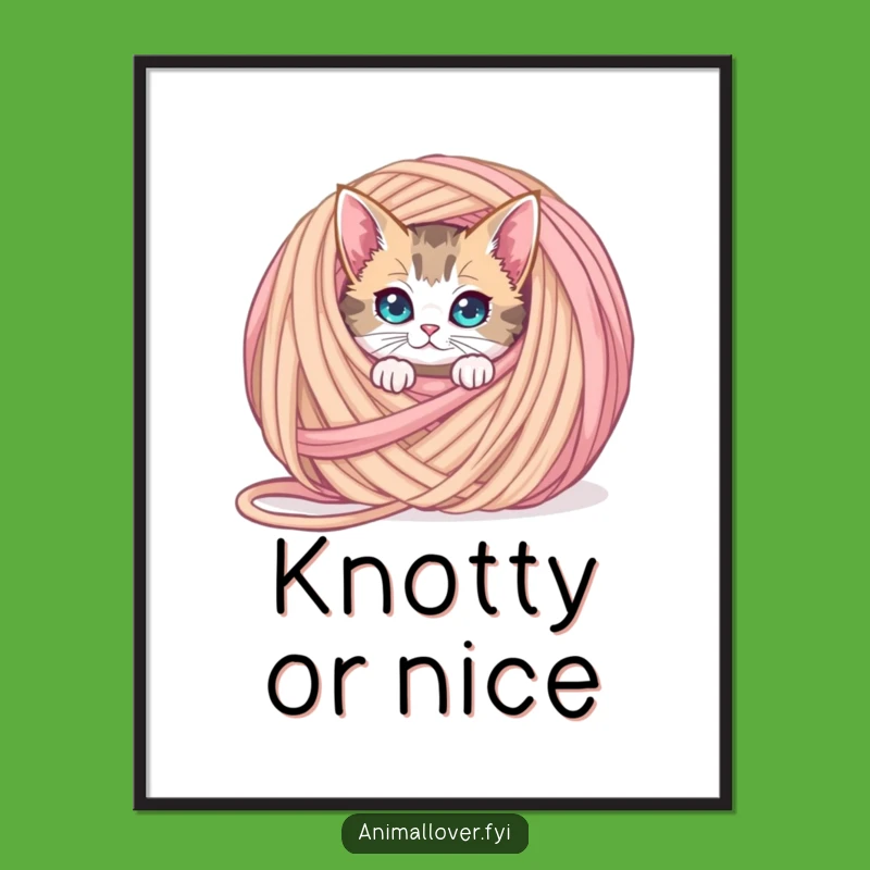 Funny Curious Cat Yarn Digital Art, Instant Playful Decor for Whimsical Homes