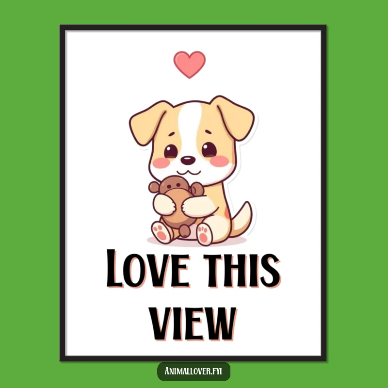 Funny Dog Hugging Toy Digital Art - Instant Pet Love Download, Perfect Funny Gift