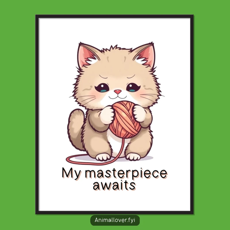 Funny Fluffy Cat Yarn Digital Art Print: Hilarious Feline Decor for Instant Joy and Playful Vibes