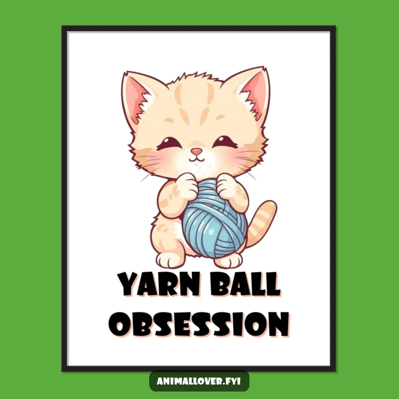 Funny Kitten Yarn Digital Art - Cute Cat Decor, Perfect Playtime Gift