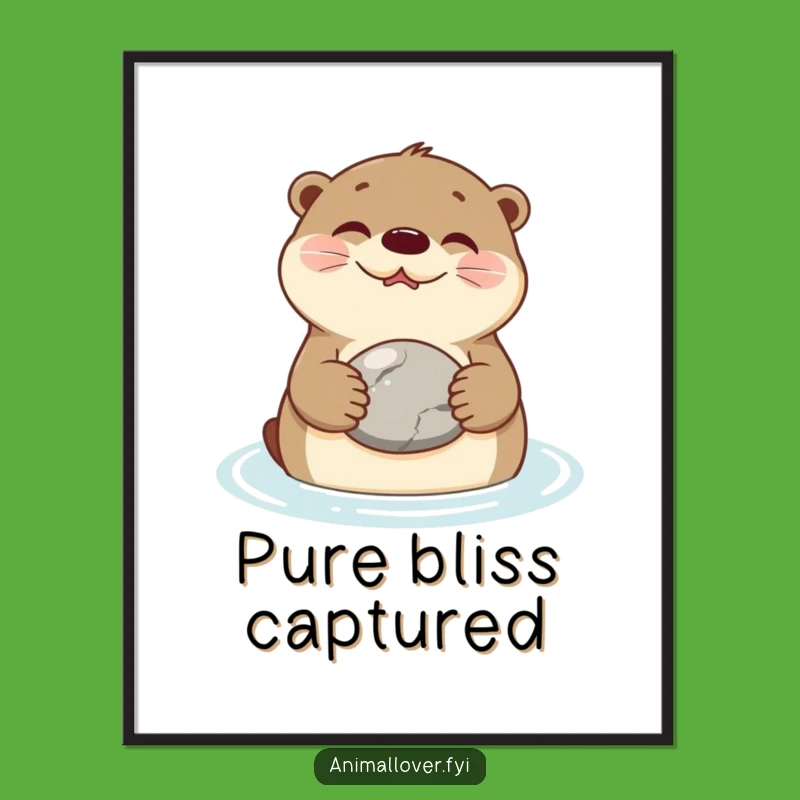 Funny Otter Stone Digital Art: Instantly Downloadable Whimsical River Dweller Decor Gift