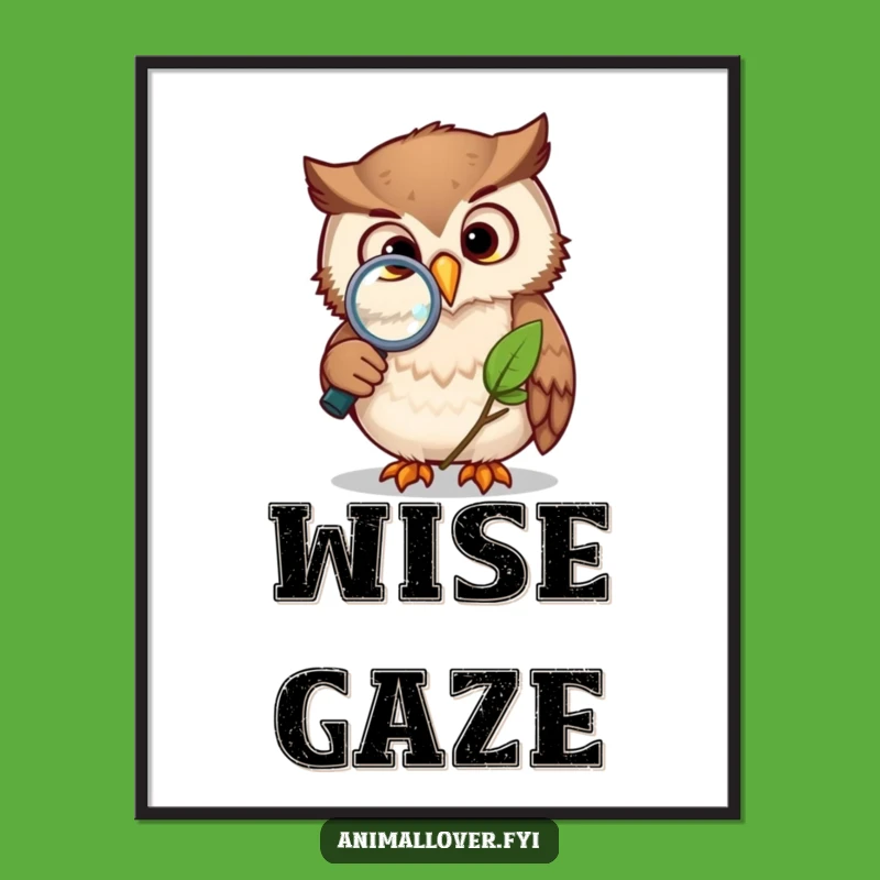 Funny Owl Magnifying Glass Digital Art - Instant Curiosity Download, Perfect Funny Gift