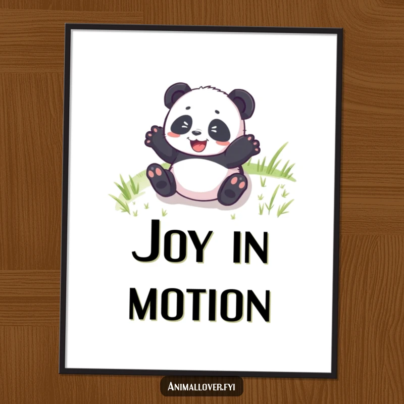 Funny Panda Cub Rolling Digital Art Print of a delighted panda cub joyfully tumbling down a grassy hill, ready for instant decor.
