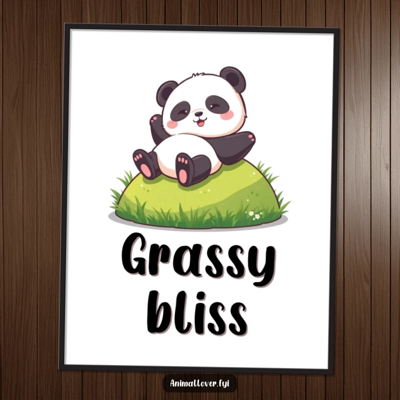 Funny digital art print of a panda gleefully rolling down a hill, capturing pure fun and a playful spirit.