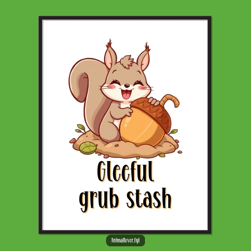Funny Squirrel Acorn Burying Digital Art - Instant Woodland Joy & Gift