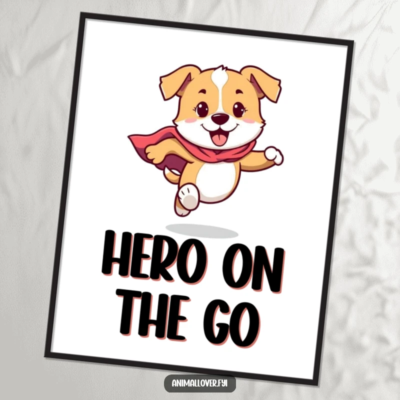 Funny Dog Digital Art Print of a dog in a cape running with boundless energy, embodying pure canine heroism.