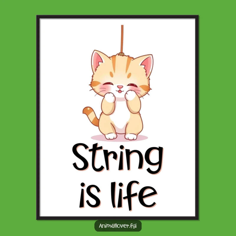 Instant Charm Funny Kitten String Digital Art Print: Decorate with Playful Paws!