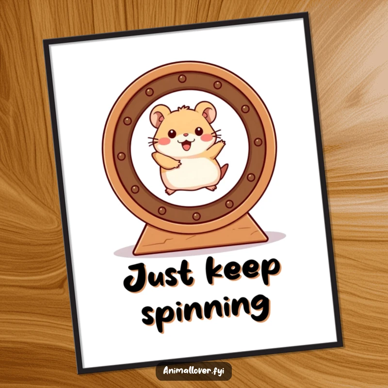 Funny Hamster Digital Art Print of a hamster's gleeful dash inside a spinning wheel, capturing pure, unbridled happiness.
